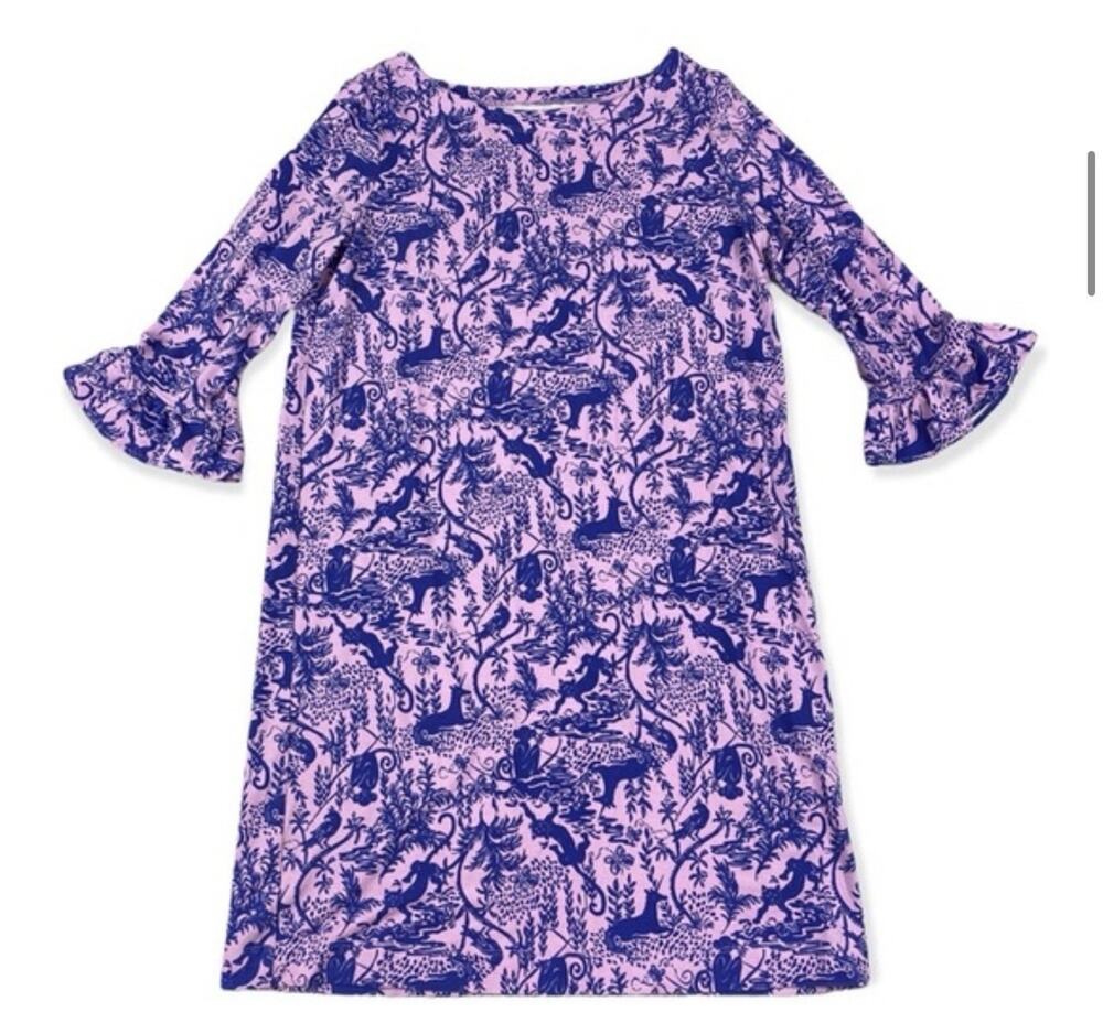 Lilly Pulitzer Girls Mini Sophie Ruffle Dress Safari As I Can See Size XL 12-14